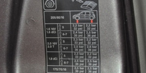 Tableau des pressions de pneu dans votre voiture